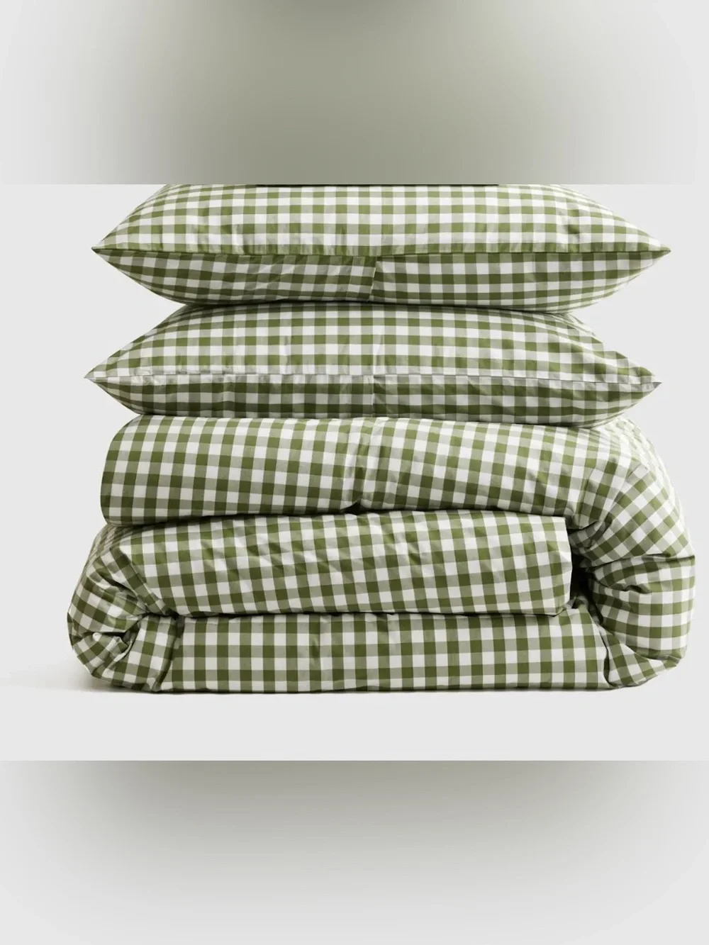 Quince Organic Cotton Percale Olive Gingham Duvet Cover Set in King/Cal King 873